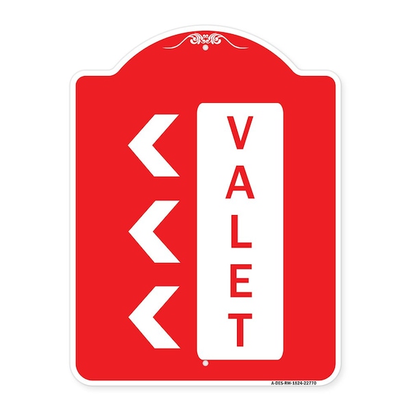 Signmission Designer Series Sign-Valet Left Arrow, Red & White Aluminum Sign, 18" x 24", RW-1824-22770 A-DES-RW-1824-22770 - main